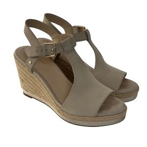 Cole Haan Grandseries Leather Espadrille Wedge Sandals Beige T-Strap W17091 7.5B